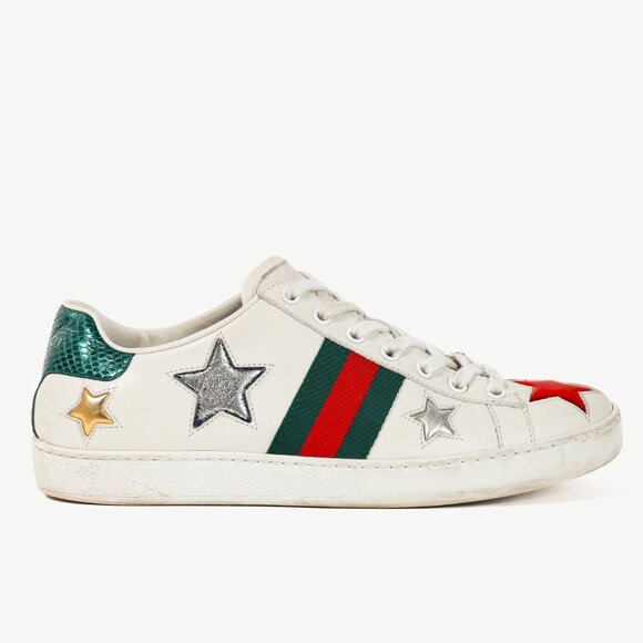 Gucci Ace Stars White Leather Low-Top Sneakers - Picture 1 of 13